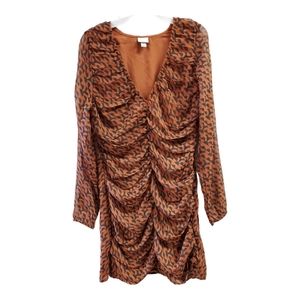 Women's Long-Sleeve Ruched V-Neck Bodycon Dress